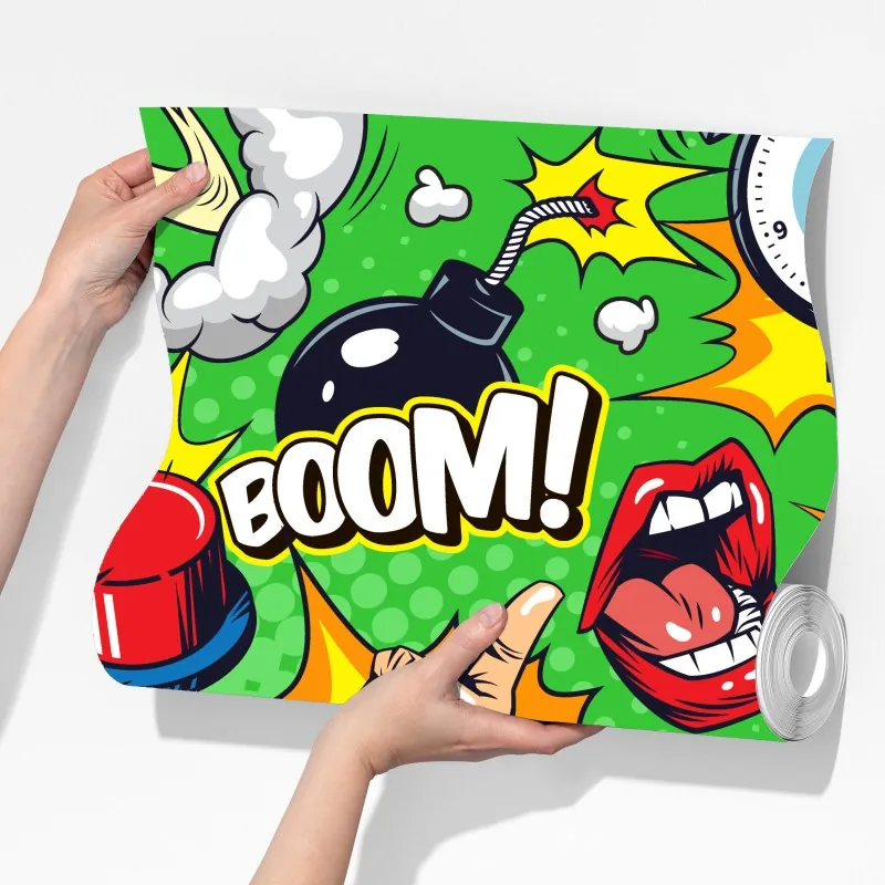 Fototapeta komiksowy wzór pop art z eksplozjami – Wallissimo® Fototapeta komiksowy wzór pop art z eksplozjami – Wallissimo®