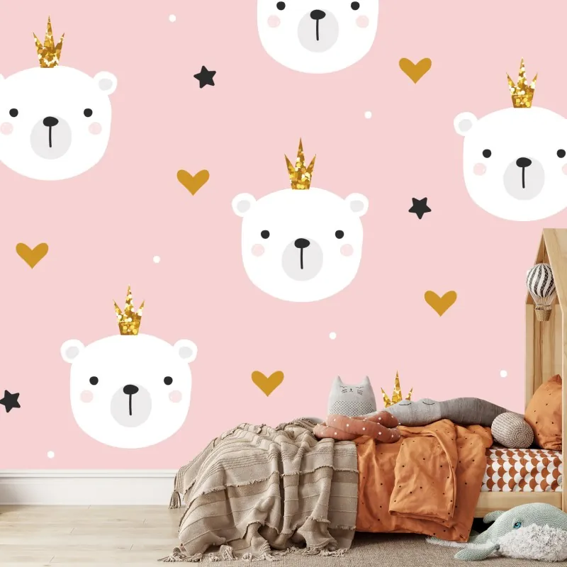 Fototapeta słodki wzór z niedźwiedziami w koronach do pokoju dziecka