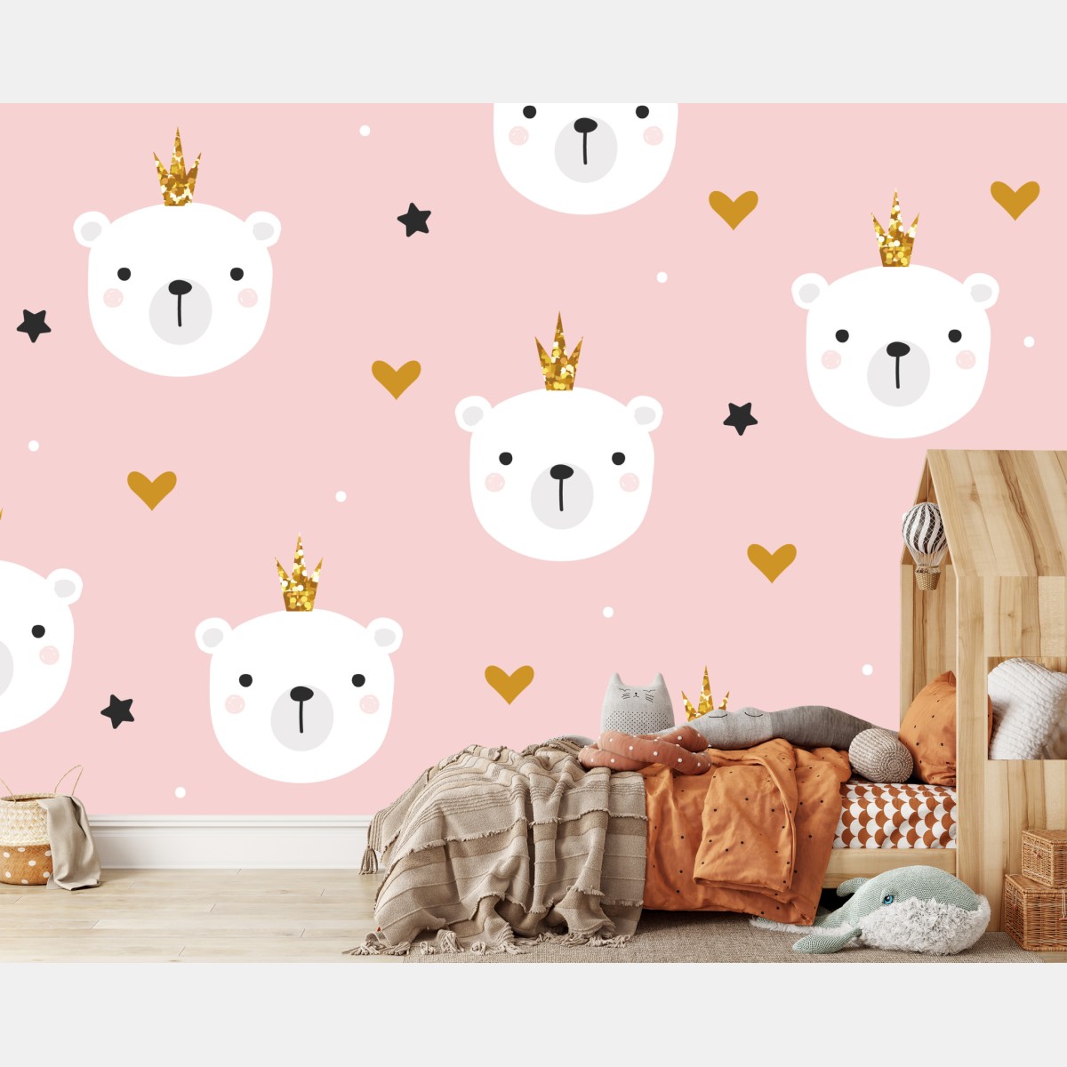 Wall mural cute polar bear crown pattern for nursery