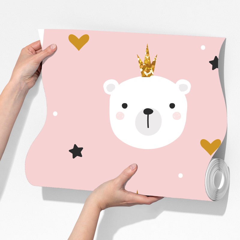 Fototapeta słodki wzór z niedźwiedziami w koronach do pokoju dziecka – Wallissimo® Fototapeta słodki wzór z niedźwiedziami w koronach do pokoju dziecka – Wallissimo®