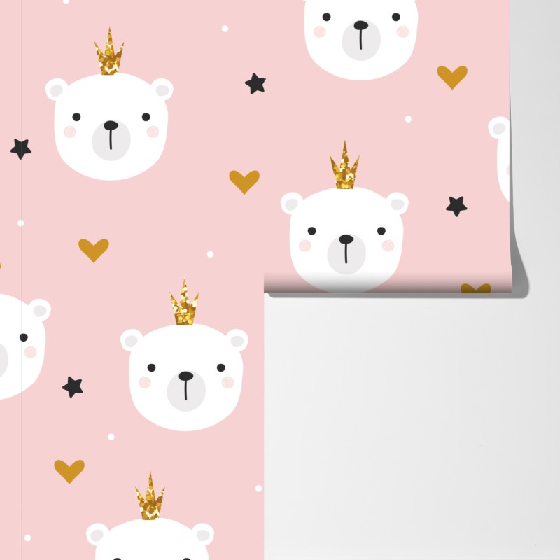 Fototapeta słodki wzór z niedźwiedziami w koronach do pokoju dziecka – Wallissimo® Fototapeta słodki wzór z niedźwiedziami w koronach do pokoju dziecka – Wallissimo®