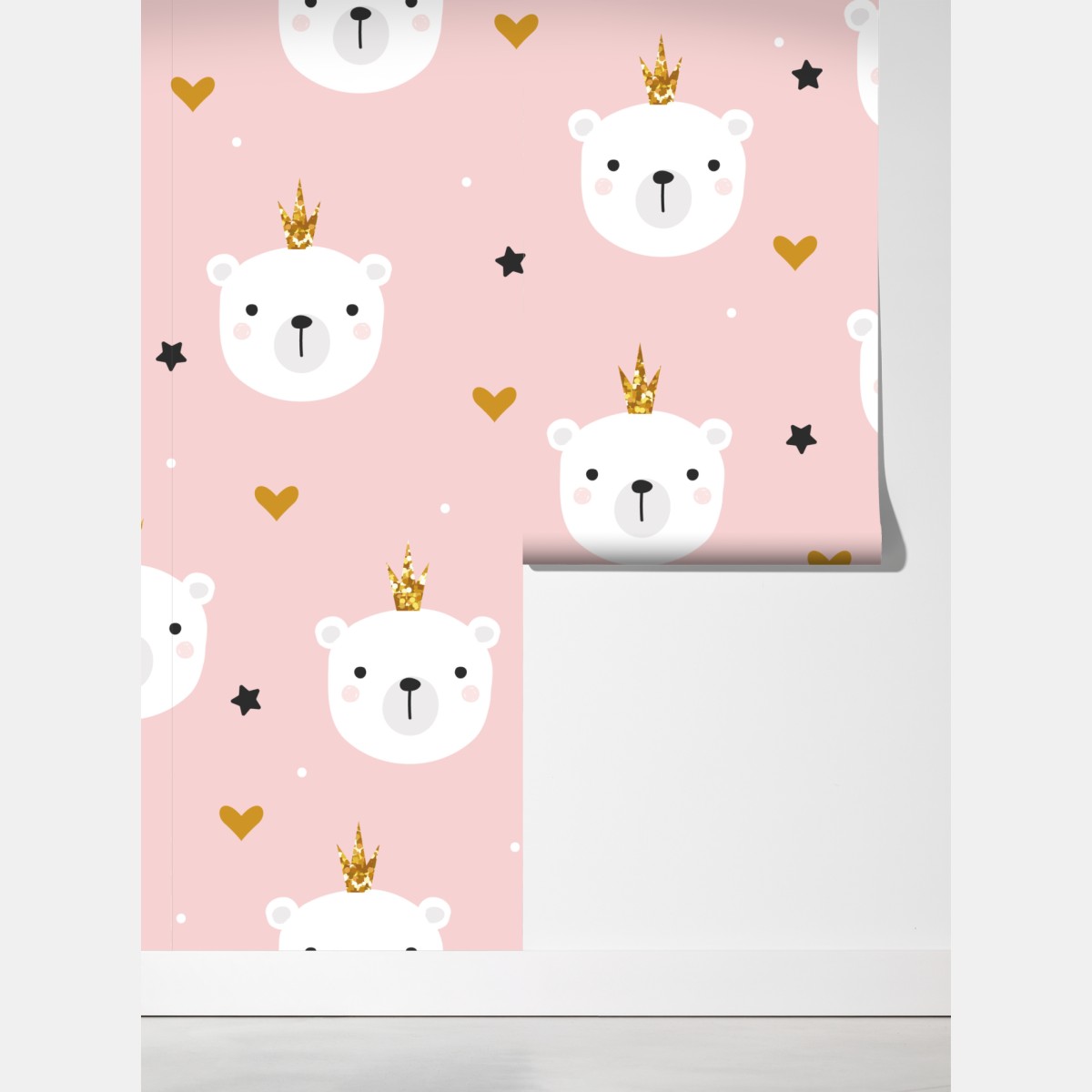 Fototapeta słodki wzór z niedźwiedziami w koronach do pokoju dziecka – Wallissimo® Fototapeta słodki wzór z niedźwiedziami w koronach do pokoju dziecka – Wallissimo®