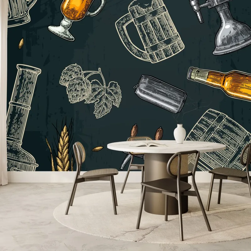 Fototapeta vintage wzór piwa i browaru