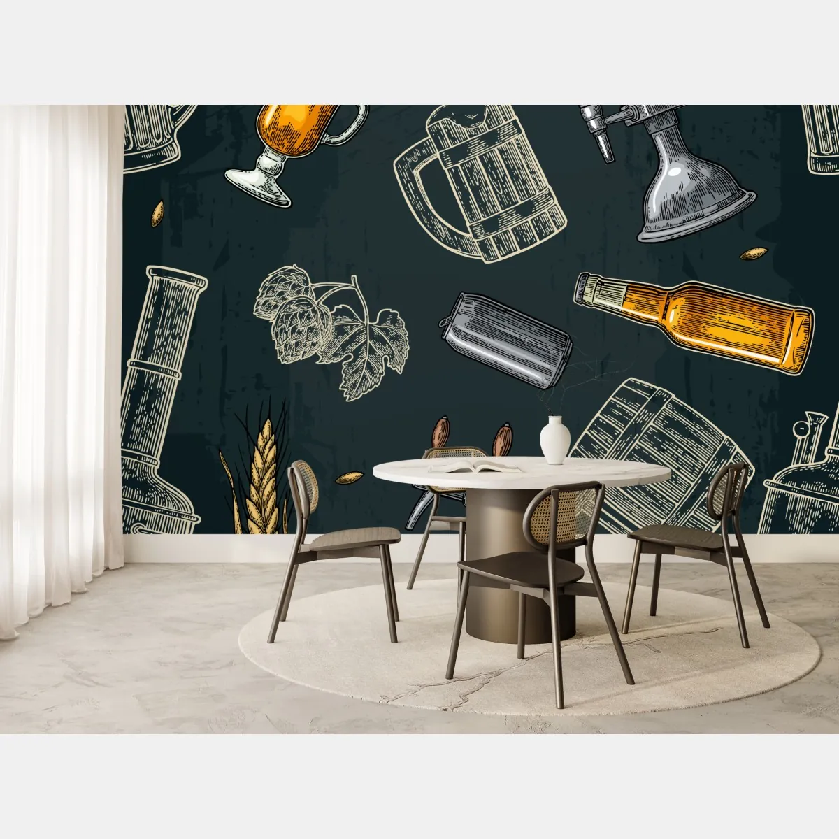 Fototapeta vintage wzór piwa i browaru – Wallissimo® Fototapeta vintage wzór piwa i browaru – Wallissimo®