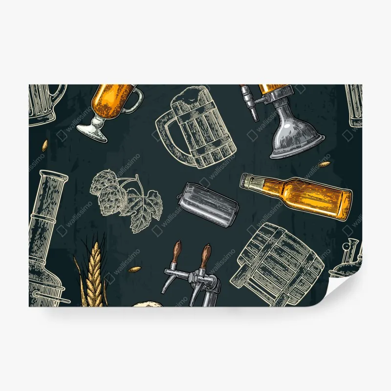 Fototapeta vintage wzór piwa i browaru