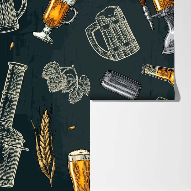 Fototapeta vintage wzór piwa i browaru – Wallissimo® Fototapeta vintage wzór piwa i browaru – Wallissimo®