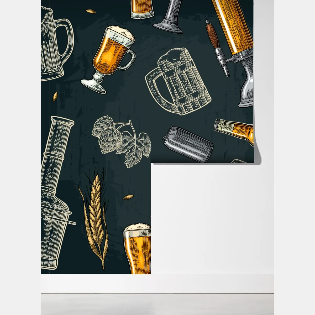Fototapeta vintage wzór piwa i browaru – Wallissimo® Fototapeta vintage wzór piwa i browaru – Wallissimo®