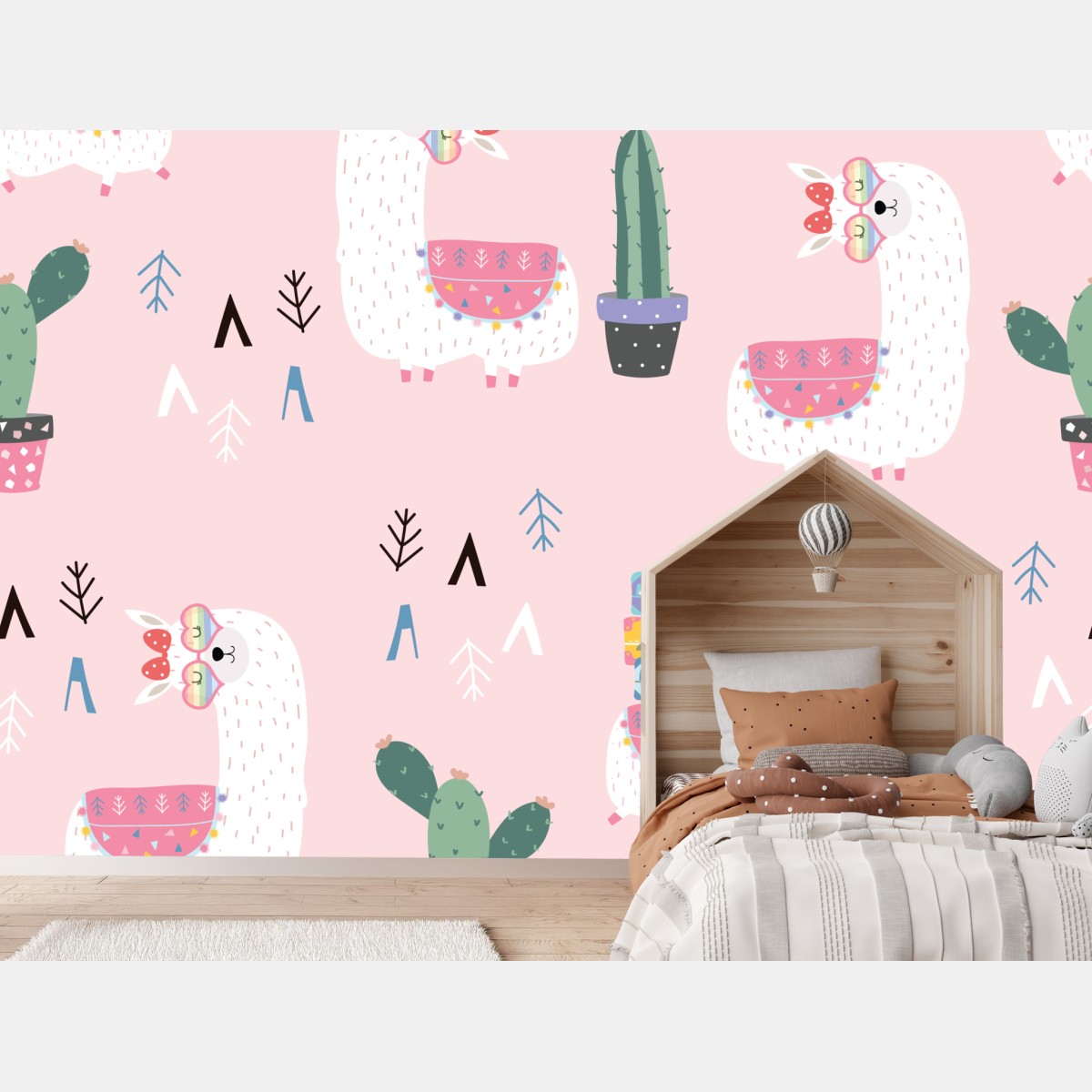 Wall mural cute pastel llama pattern