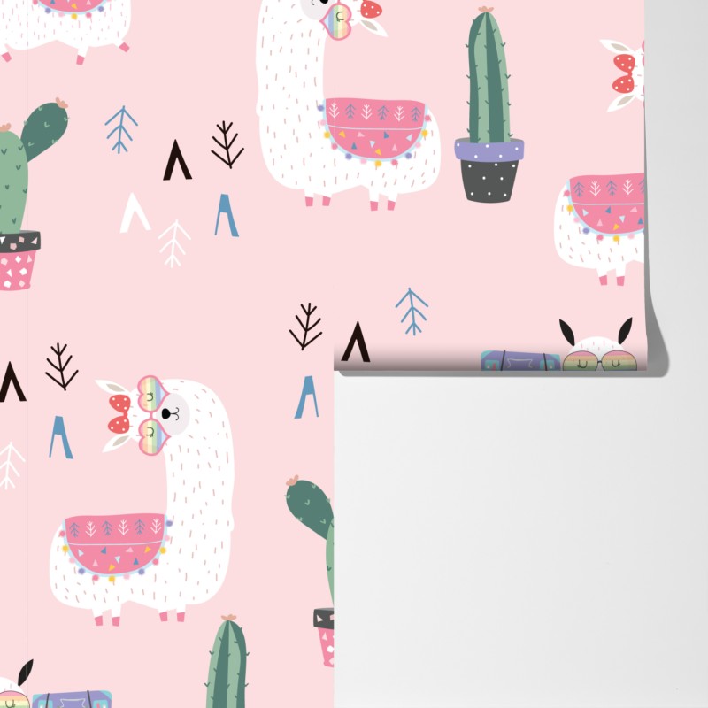 Fototapeta uroczy pastelowy wzór z lamami – Wallissimo® Fototapeta uroczy pastelowy wzór z lamami – Wallissimo®