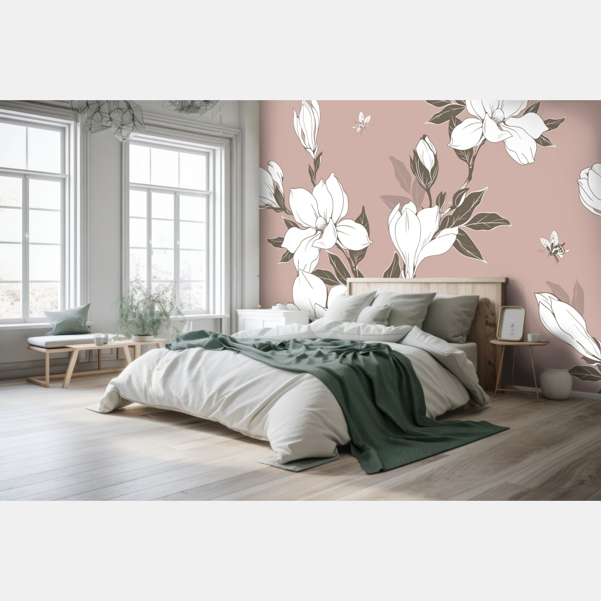 Wall mural soft magnolia blossom pattern