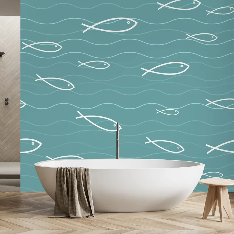 Fototapeta turkusowy wzór z rybkami
