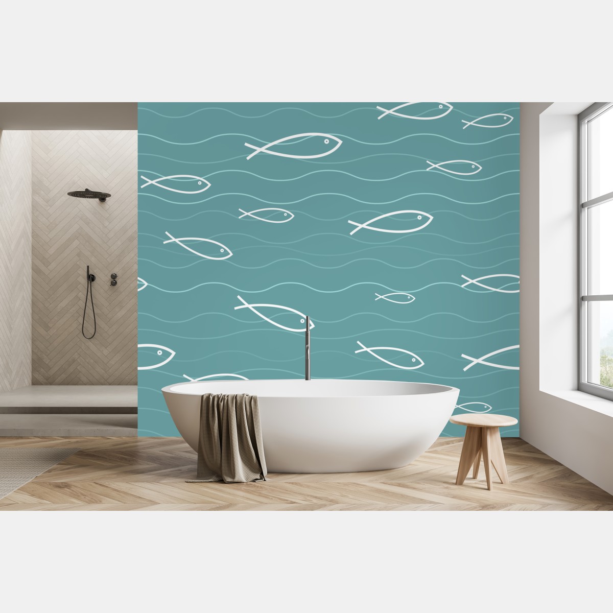 Wall mural turquoise fish pattern