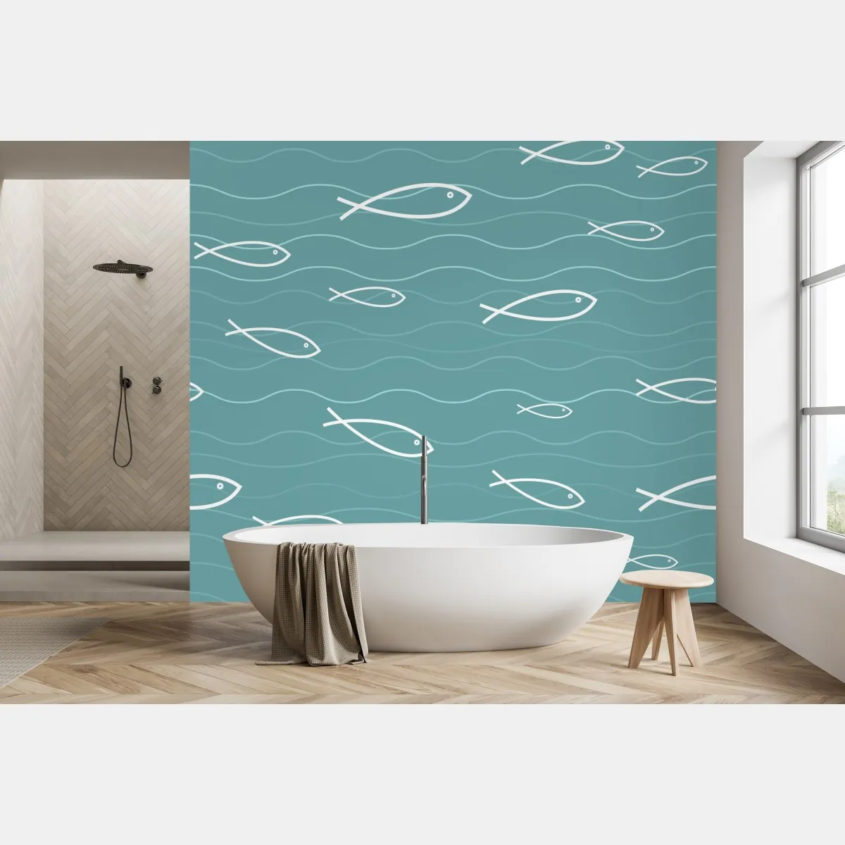 Fototapeta turkusowy wzór z rybkami – Wallissimo® Fototapeta turkusowy wzór z rybkami – Wallissimo®