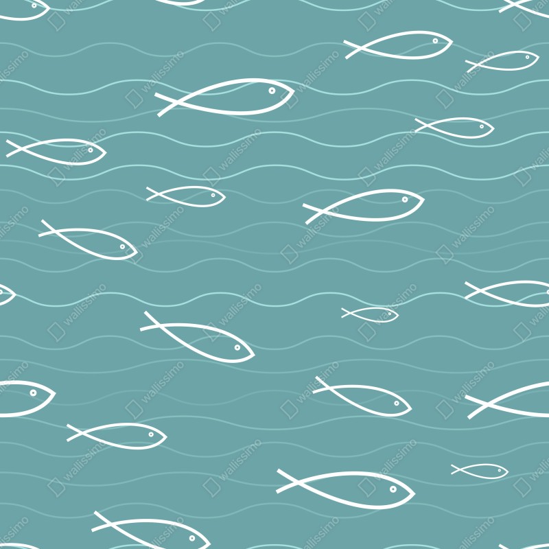 Fototapeta turkusowy wzór z rybkami – Wallissimo® Fototapeta turkusowy wzór z rybkami – Wallissimo®