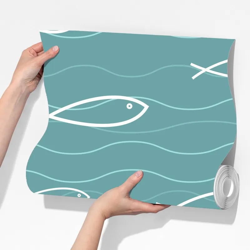 Fototapeta turkusowy wzór z rybkami – Wallissimo® Fototapeta turkusowy wzór z rybkami – Wallissimo®