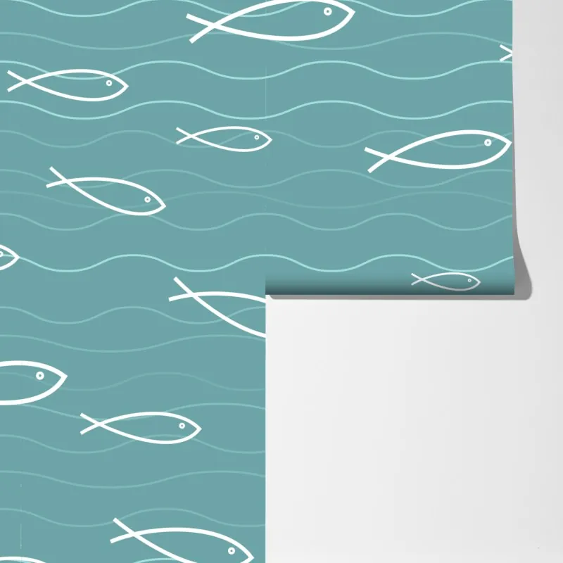 Fototapeta turkusowy wzór z rybkami – Wallissimo® Fototapeta turkusowy wzór z rybkami – Wallissimo®