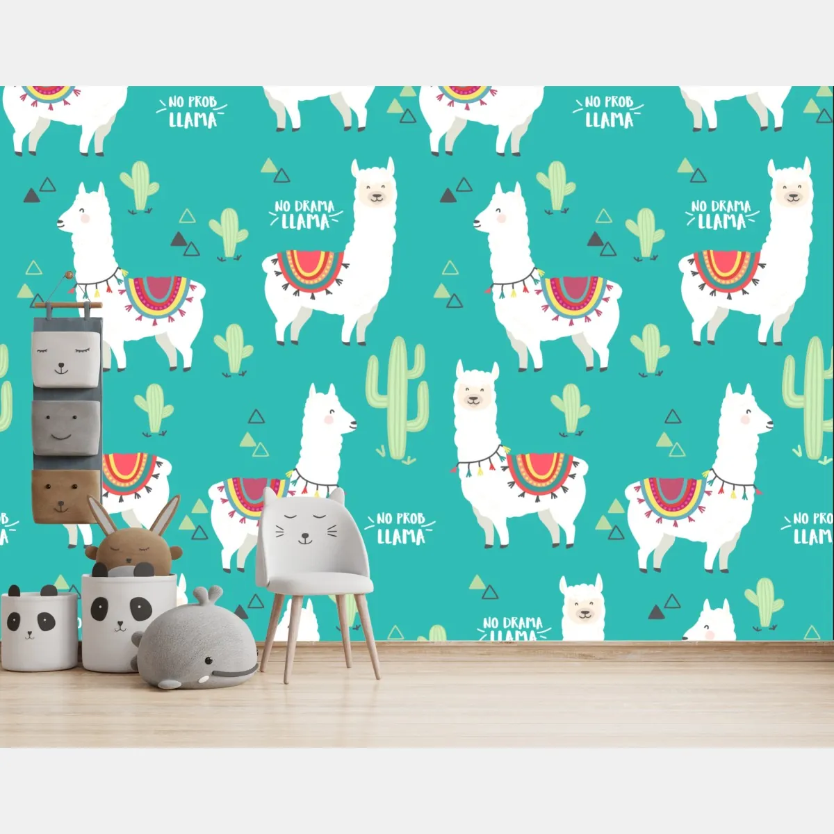 Fototapeta radosny wzór z lamami na turkusowym tle – Wallissimo® Fototapeta radosny wzór z lamami na turkusowym tle – Wallissimo®