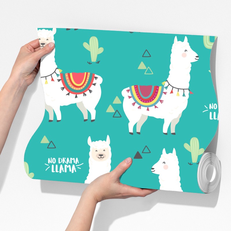 Fototapeta radosny wzór z lamami na turkusowym tle – Wallissimo® Fototapeta radosny wzór z lamami na turkusowym tle – Wallissimo®