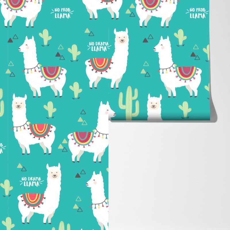 Fototapeta radosny wzór z lamami na turkusowym tle – Wallissimo® Fototapeta radosny wzór z lamami na turkusowym tle – Wallissimo®