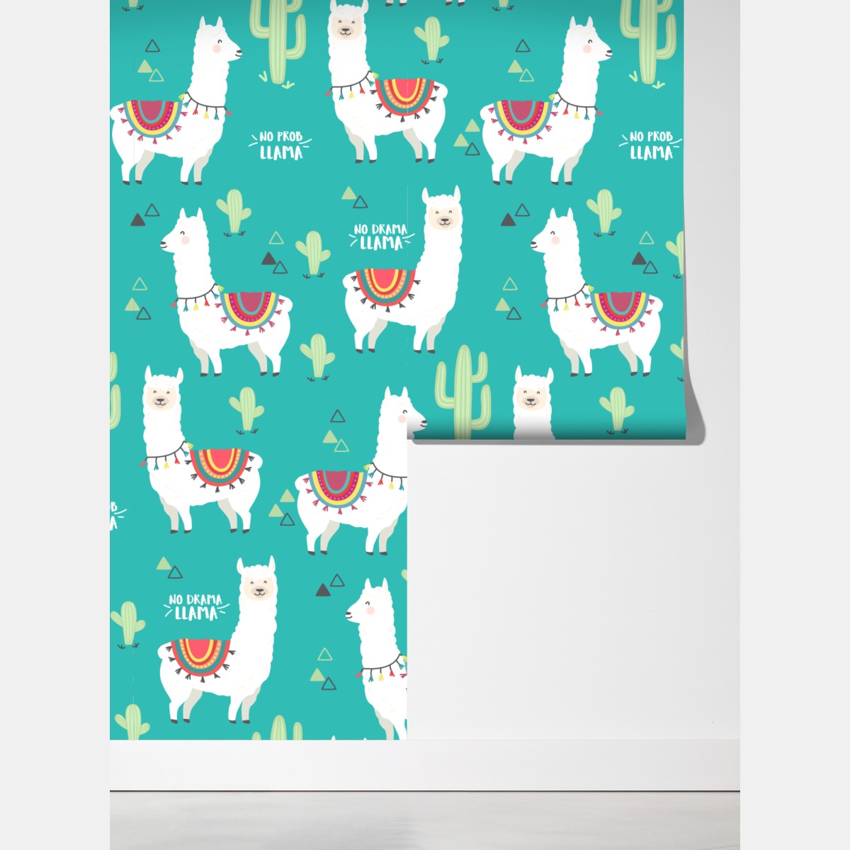 Fototapeta radosny wzór z lamami na turkusowym tle – Wallissimo® Fototapeta radosny wzór z lamami na turkusowym tle – Wallissimo®