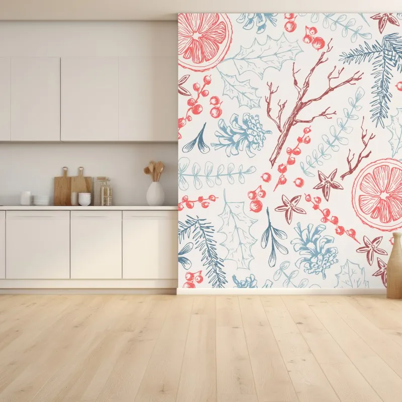 Fototapeta ręcznie rysowany zimowy wzór botaniczny