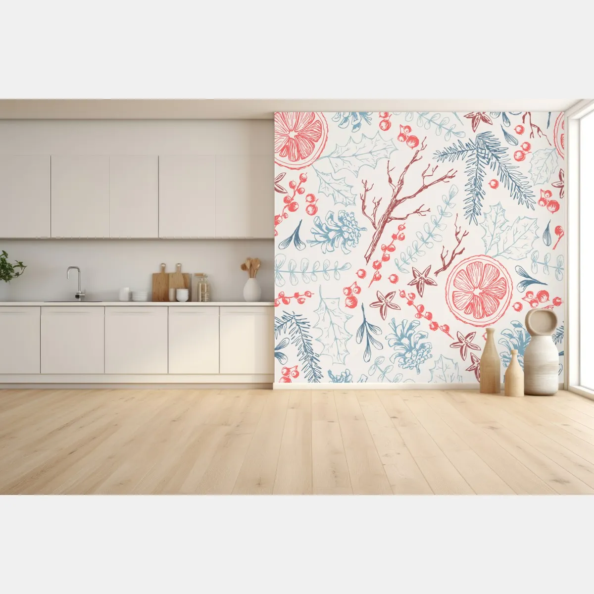 Fototapeta ręcznie rysowany zimowy wzór botaniczny – Wallissimo® Fototapeta ręcznie rysowany zimowy wzór botaniczny – Wallissimo®