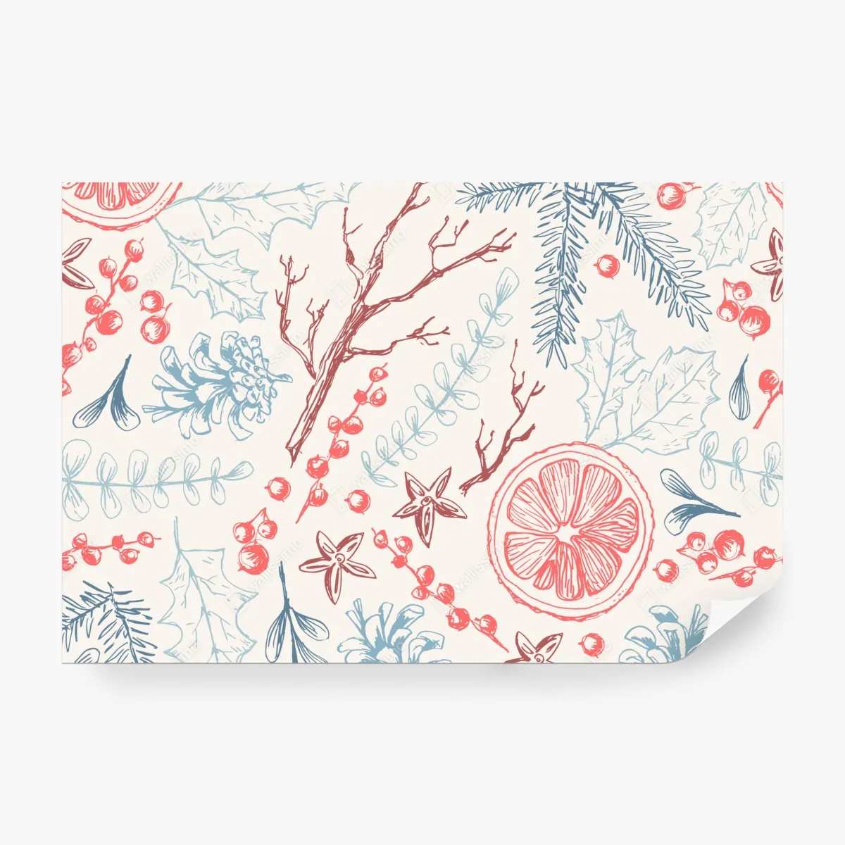 Fototapeta ręcznie rysowany zimowy wzór botaniczny – Wallissimo® Fototapeta ręcznie rysowany zimowy wzór botaniczny – Wallissimo®