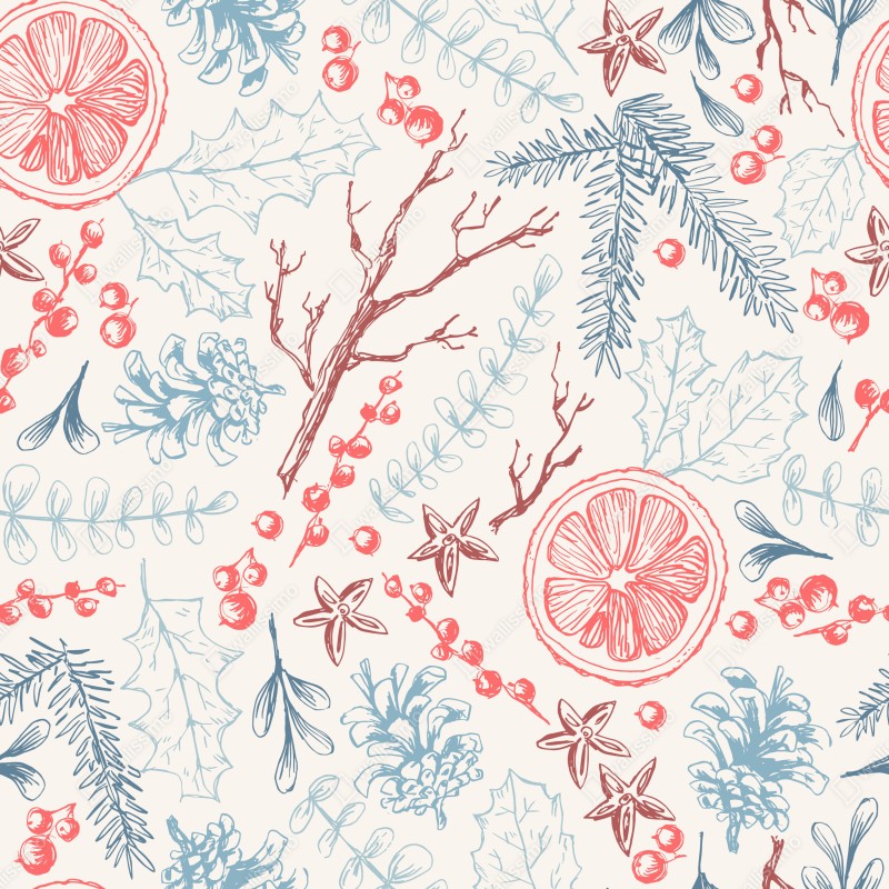 Fototapeta ręcznie rysowany zimowy wzór botaniczny – Wallissimo® Fototapeta ręcznie rysowany zimowy wzór botaniczny – Wallissimo®