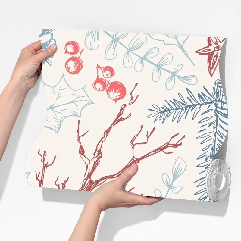 Fototapeta ręcznie rysowany zimowy wzór botaniczny – Wallissimo® Fototapeta ręcznie rysowany zimowy wzór botaniczny – Wallissimo®