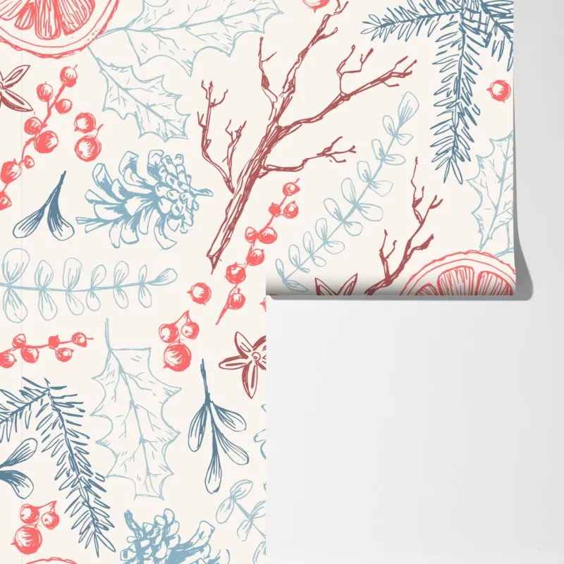 Fototapeta ręcznie rysowany zimowy wzór botaniczny – Wallissimo® Fototapeta ręcznie rysowany zimowy wzór botaniczny – Wallissimo®