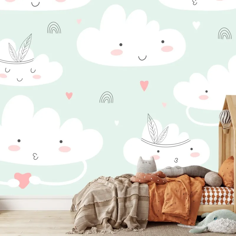 Fototapeta uśmiechnięte chmurki pastelowy wzór