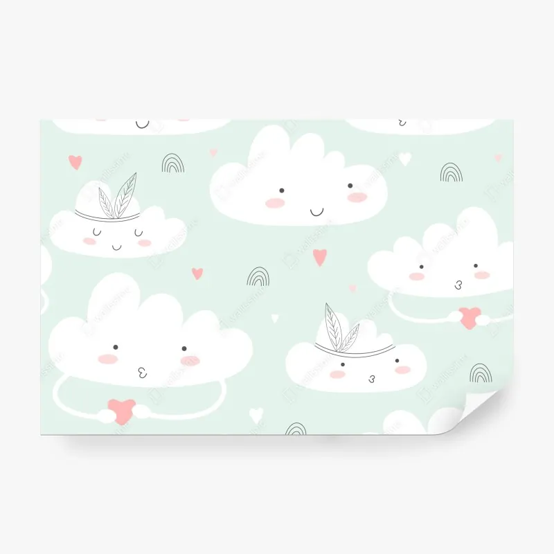 Fototapeta uśmiechnięte chmurki pastelowy wzór