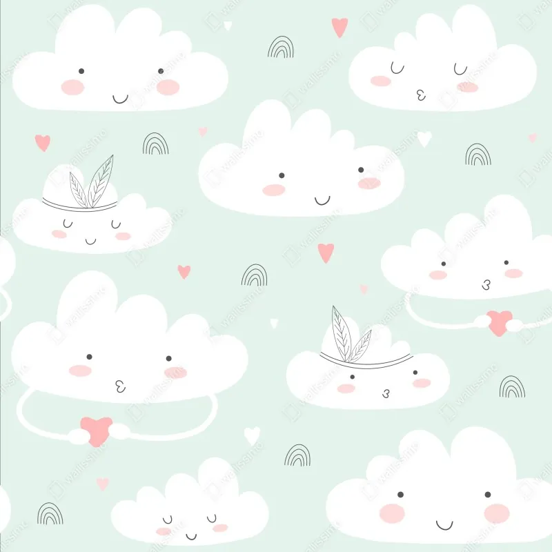 Fototapeta uśmiechnięte chmurki pastelowy wzór – Wallissimo® Fototapeta uśmiechnięte chmurki pastelowy wzór – Wallissimo®