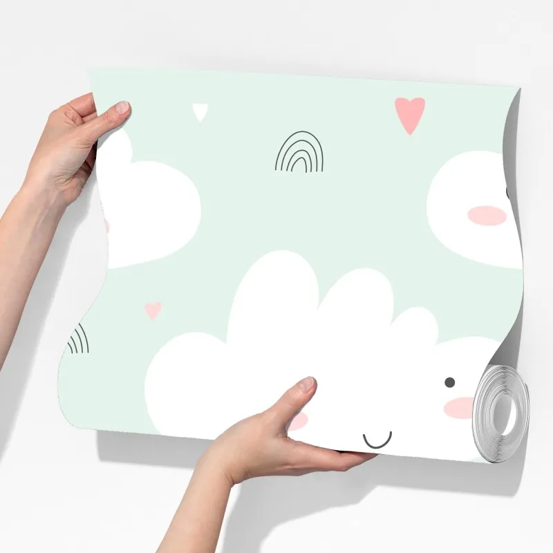 Fototapeta uśmiechnięte chmurki pastelowy wzór – Wallissimo® Fototapeta uśmiechnięte chmurki pastelowy wzór – Wallissimo®