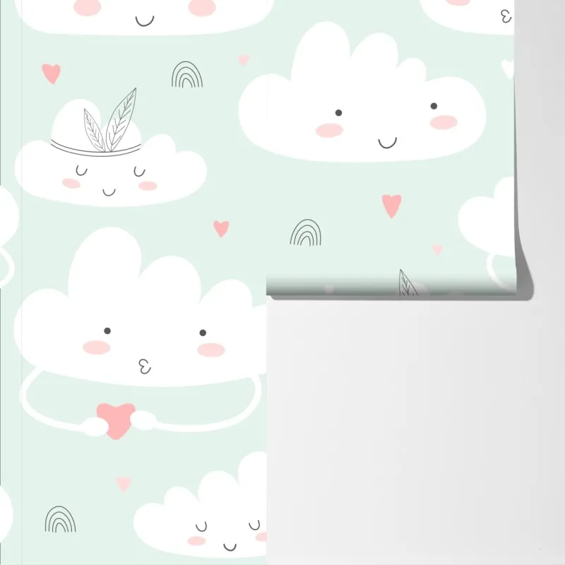 Fototapeta uśmiechnięte chmurki pastelowy wzór – Wallissimo® Fototapeta uśmiechnięte chmurki pastelowy wzór – Wallissimo®