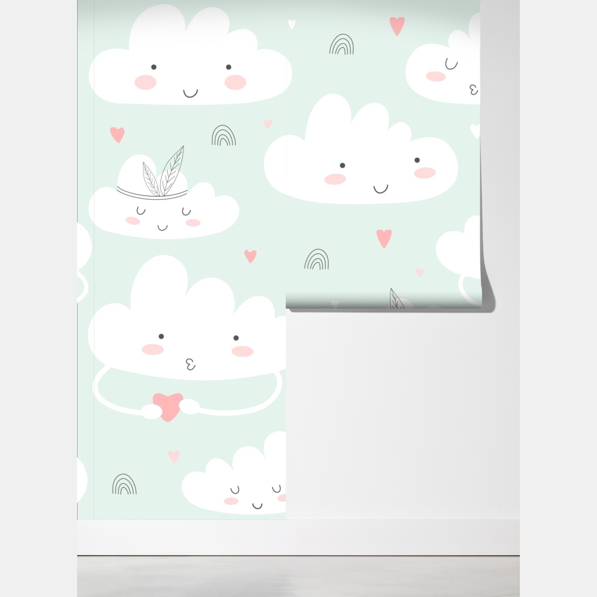 Fototapeta uśmiechnięte chmurki pastelowy wzór – Wallissimo® Fototapeta uśmiechnięte chmurki pastelowy wzór – Wallissimo®