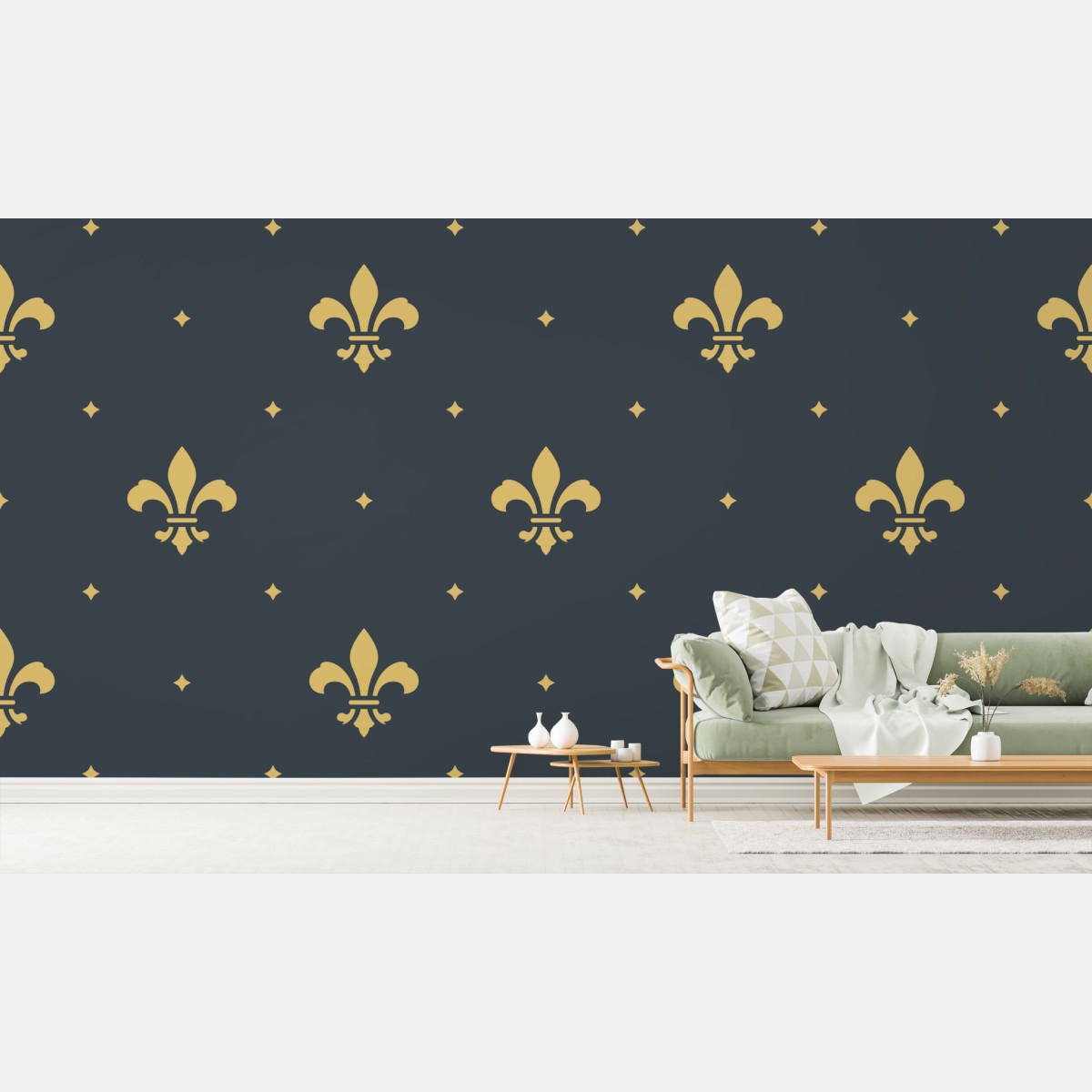 Wall mural gold fleur-de-lis seamless pattern on dark background