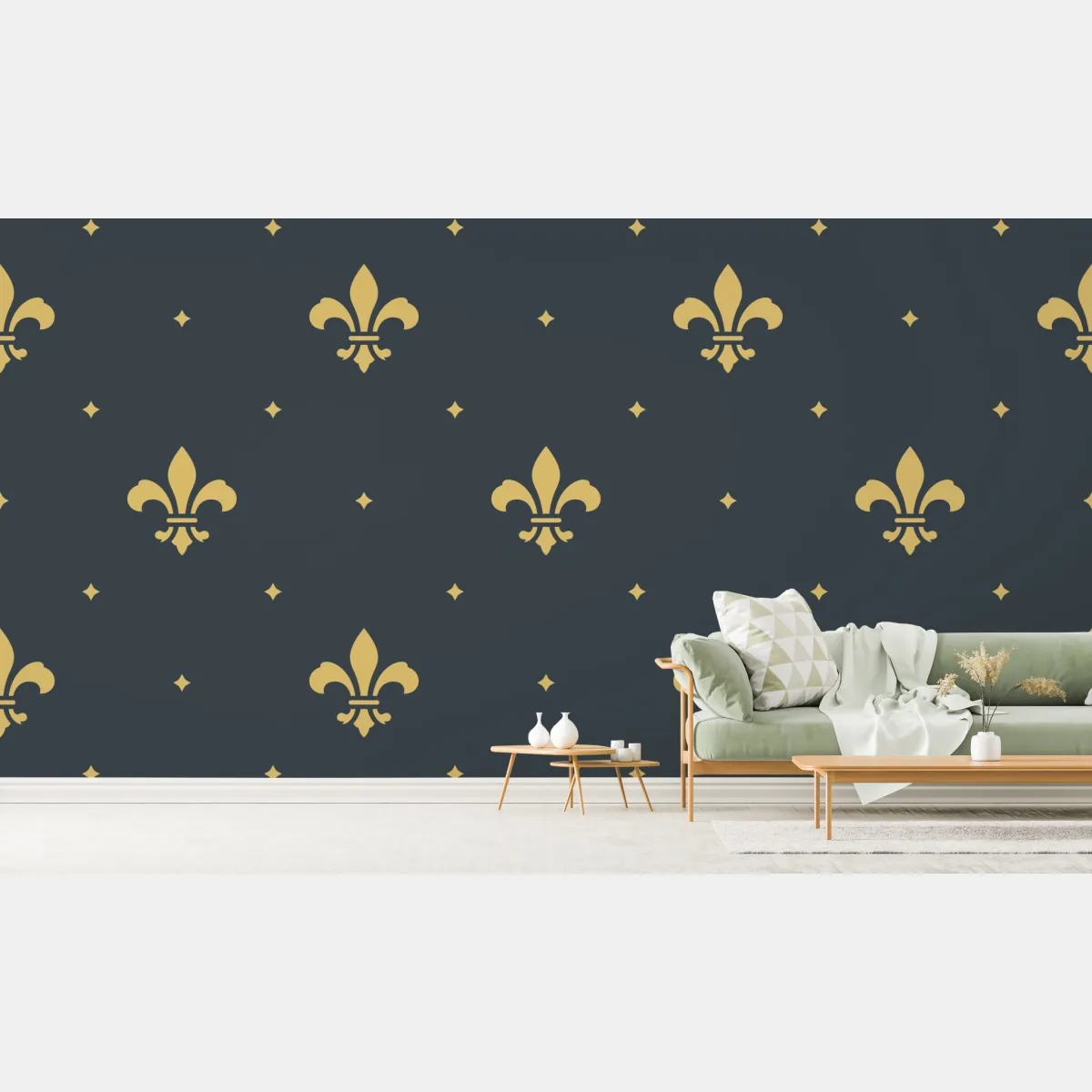 Fototapeta złoty wzór lilii na ciemnym tle – Wallissimo® Fototapeta złoty wzór lilii na ciemnym tle – Wallissimo®