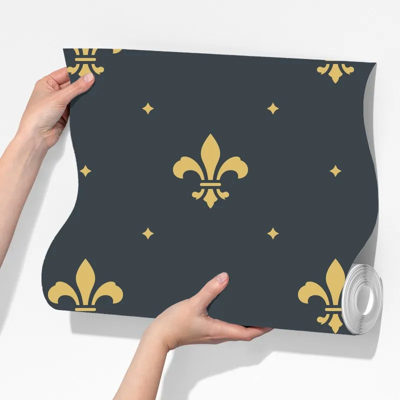 Fototapeta złoty wzór lilii na ciemnym tle – Wallissimo® Fototapeta złoty wzór lilii na ciemnym tle – Wallissimo®