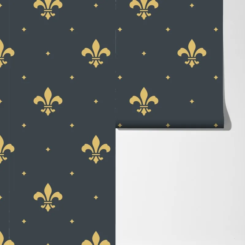 Fototapeta złoty wzór lilii na ciemnym tle – Wallissimo® Fototapeta złoty wzór lilii na ciemnym tle – Wallissimo®