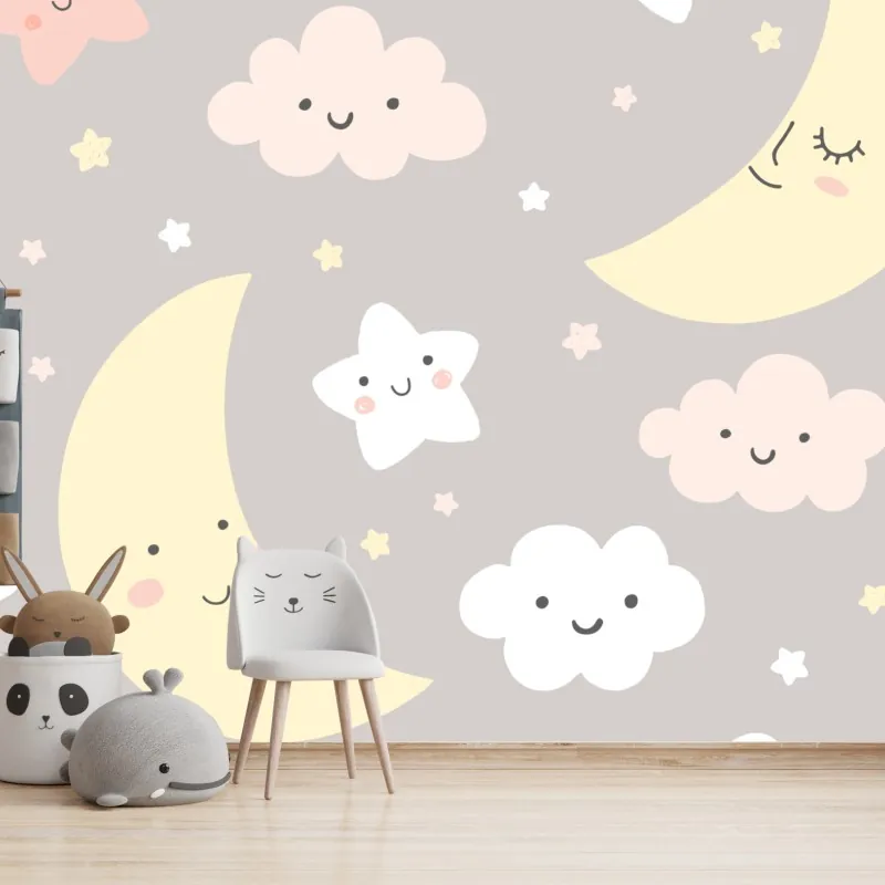 Fototapeta senny księżyc i gwiazdki wzór do pokoju dziecięcego