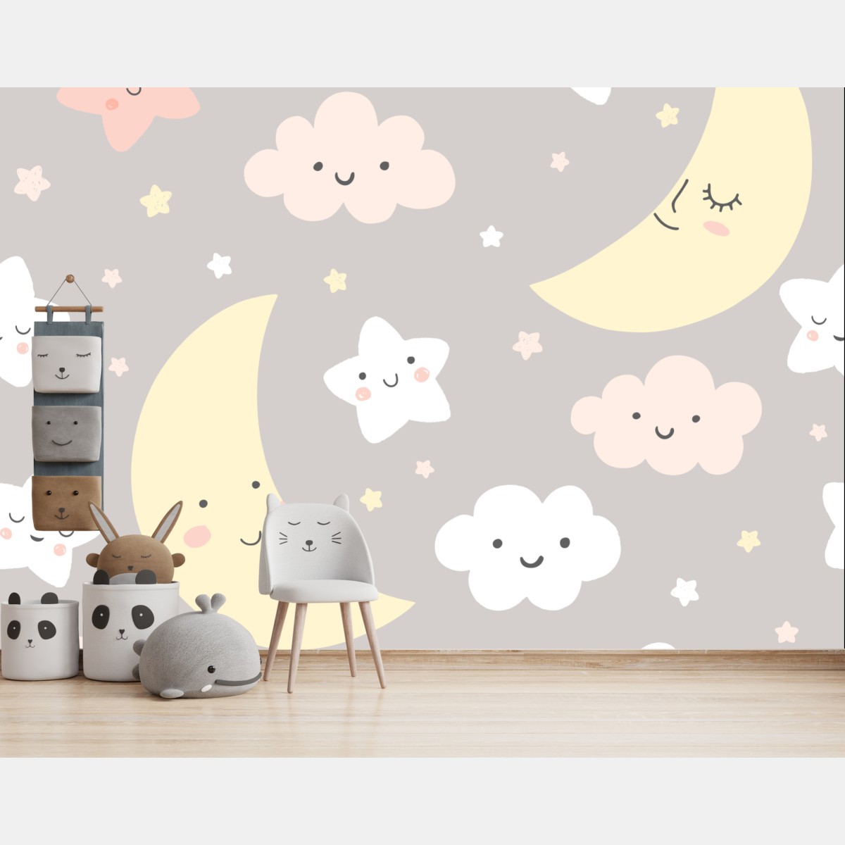 Wall mural sleepy moon and stars nursery pattern
