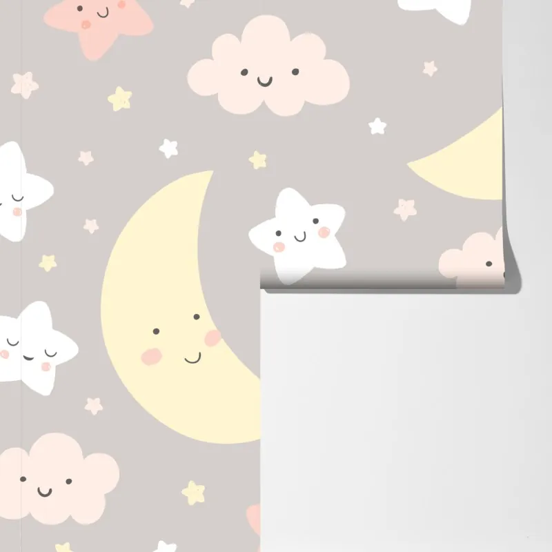 Fototapeta senny księżyc i gwiazdki wzór do pokoju dziecięcego – Wallissimo® Fototapeta senny księżyc i gwiazdki wzór do pokoju dziecięcego – Wallissimo®