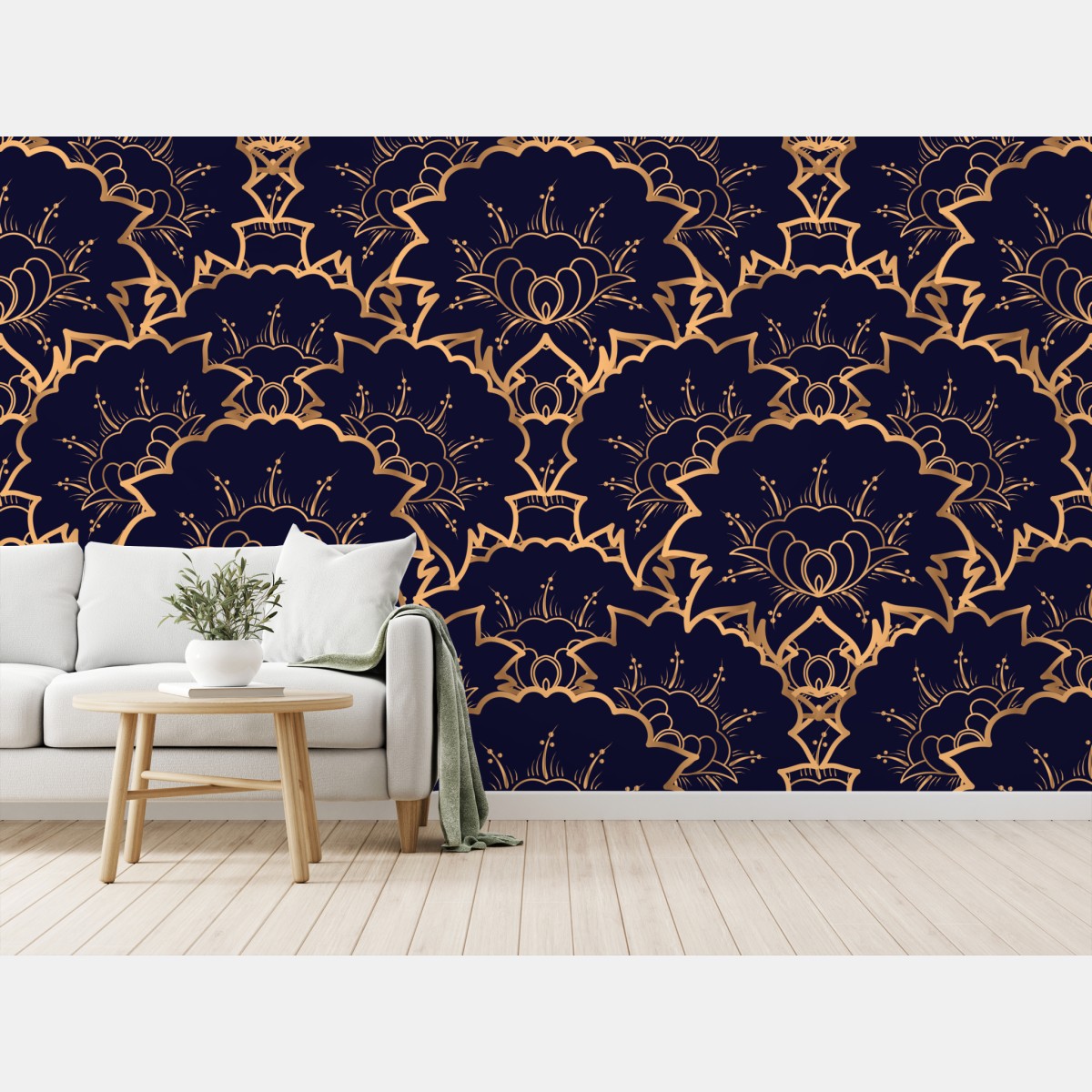 Wall mural luxury gold floral pattern on navy