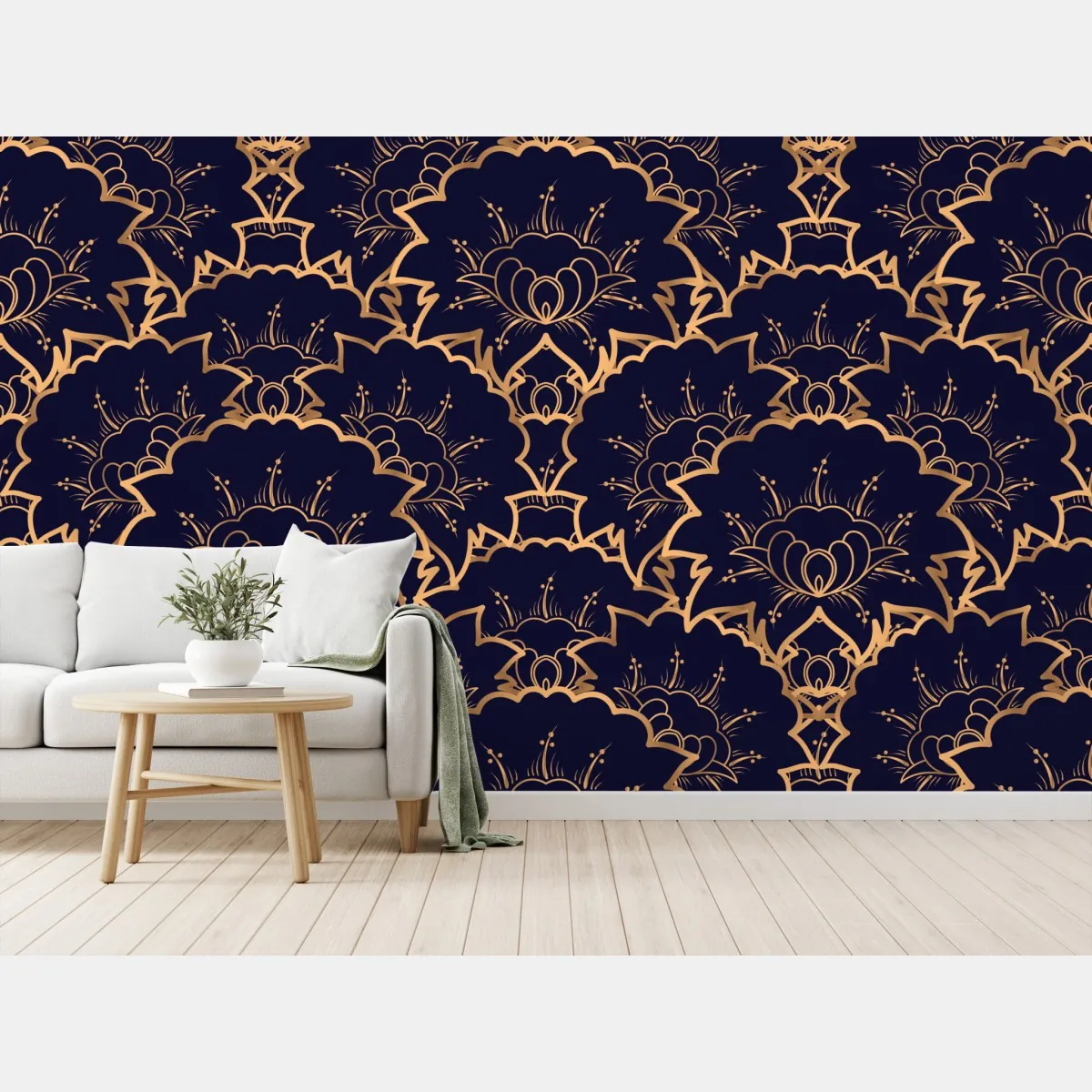 Fototapeta luksusowy złoty wzór kwiatowy na granacie – Wallissimo® Fototapeta luksusowy złoty wzór kwiatowy na granacie – Wallissimo®