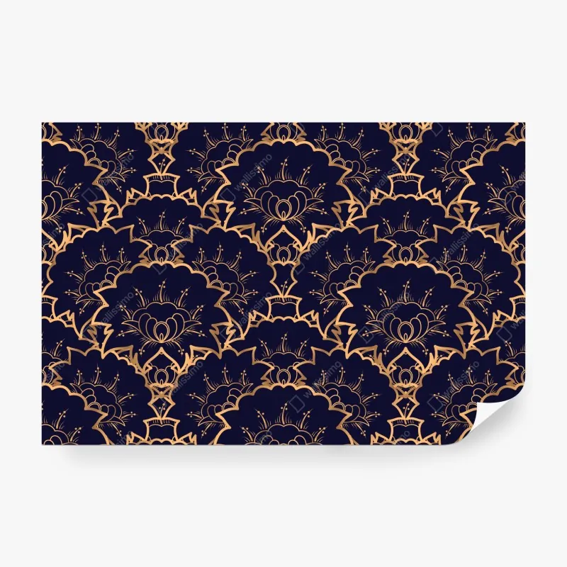 Fototapeta luksusowy złoty wzór kwiatowy na granacie