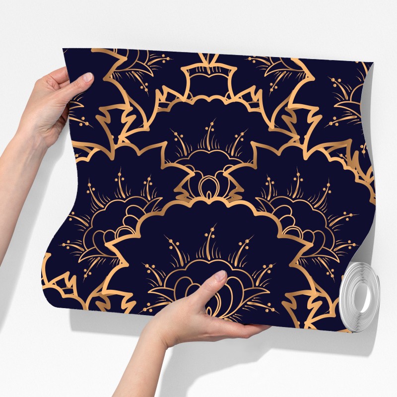 Fototapeta luksusowy złoty wzór kwiatowy na granacie – Wallissimo® Fototapeta luksusowy złoty wzór kwiatowy na granacie – Wallissimo®