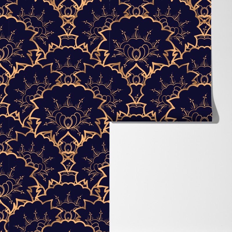 Fototapeta luksusowy złoty wzór kwiatowy na granacie – Wallissimo® Fototapeta luksusowy złoty wzór kwiatowy na granacie – Wallissimo®