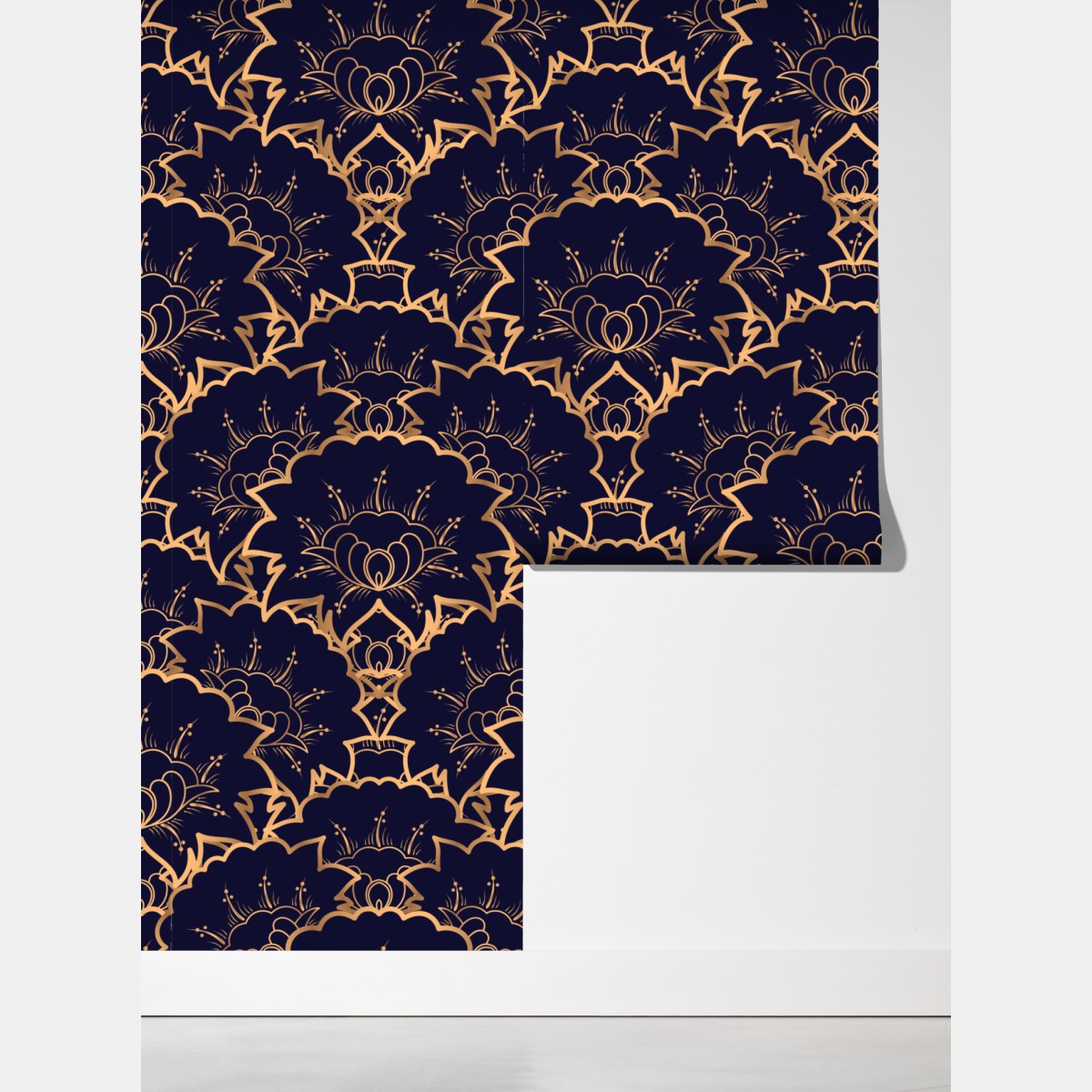 Fototapeta luksusowy złoty wzór kwiatowy na granacie – Wallissimo® Fototapeta luksusowy złoty wzór kwiatowy na granacie – Wallissimo®