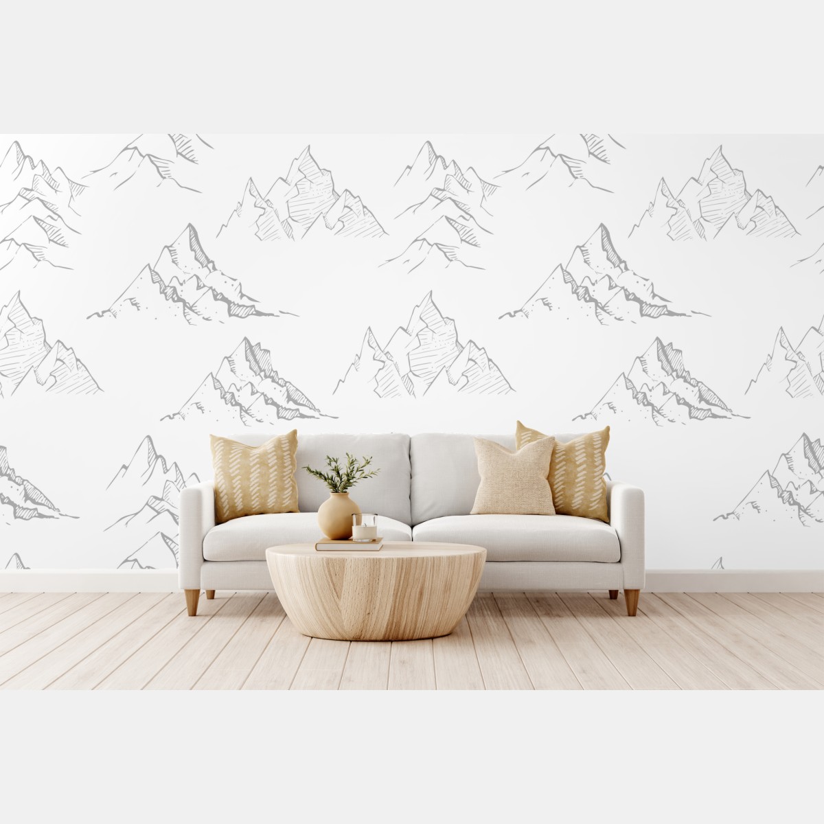 Wall mural hand-drawn mountain pattern